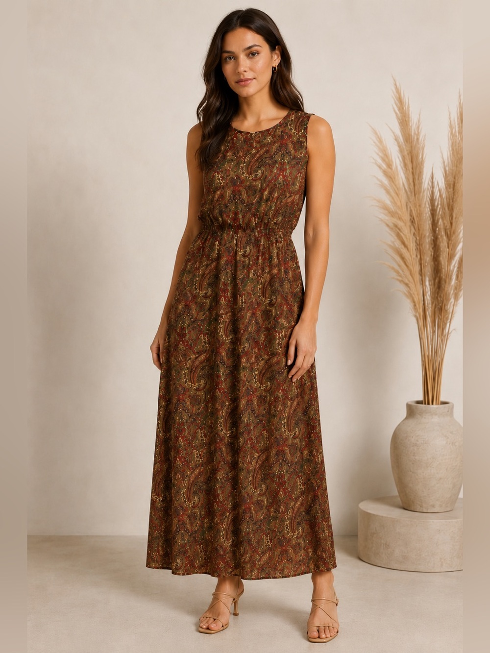 Vintage Silk Paisley Maxi Dress Large